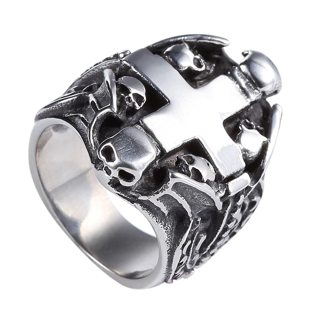 Silver Stainless Steel Skull Cross Mens Fashion Mens Solid